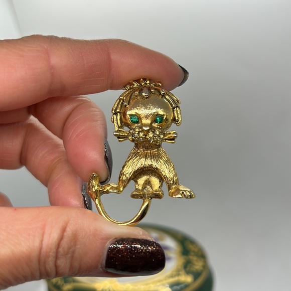 Hobé Gold Tone Green Eyes Animal Pin Brooch - Picture 5 of 6